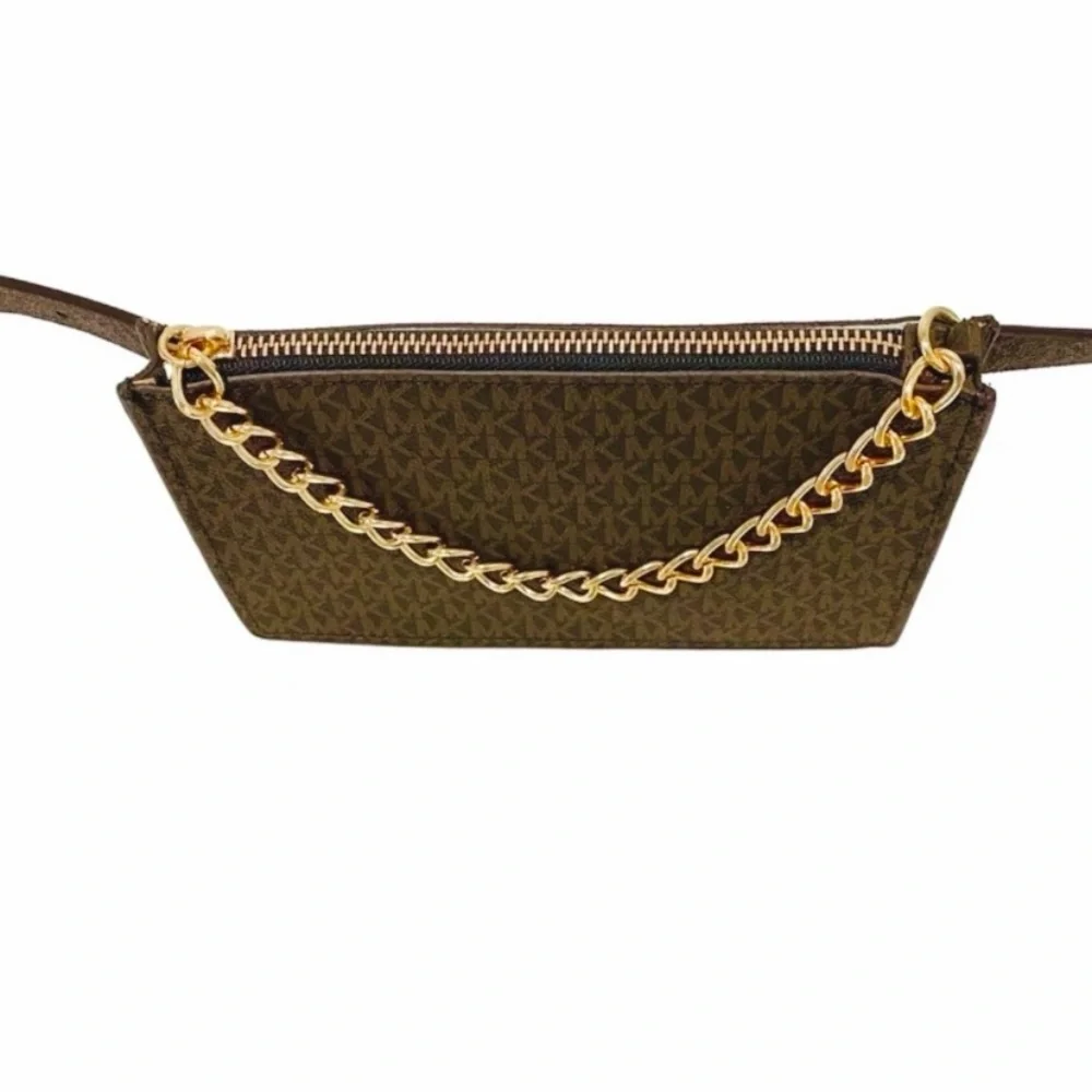 Michael Kors Brown Logo Belt Waist Bag With Gold Chain NWT